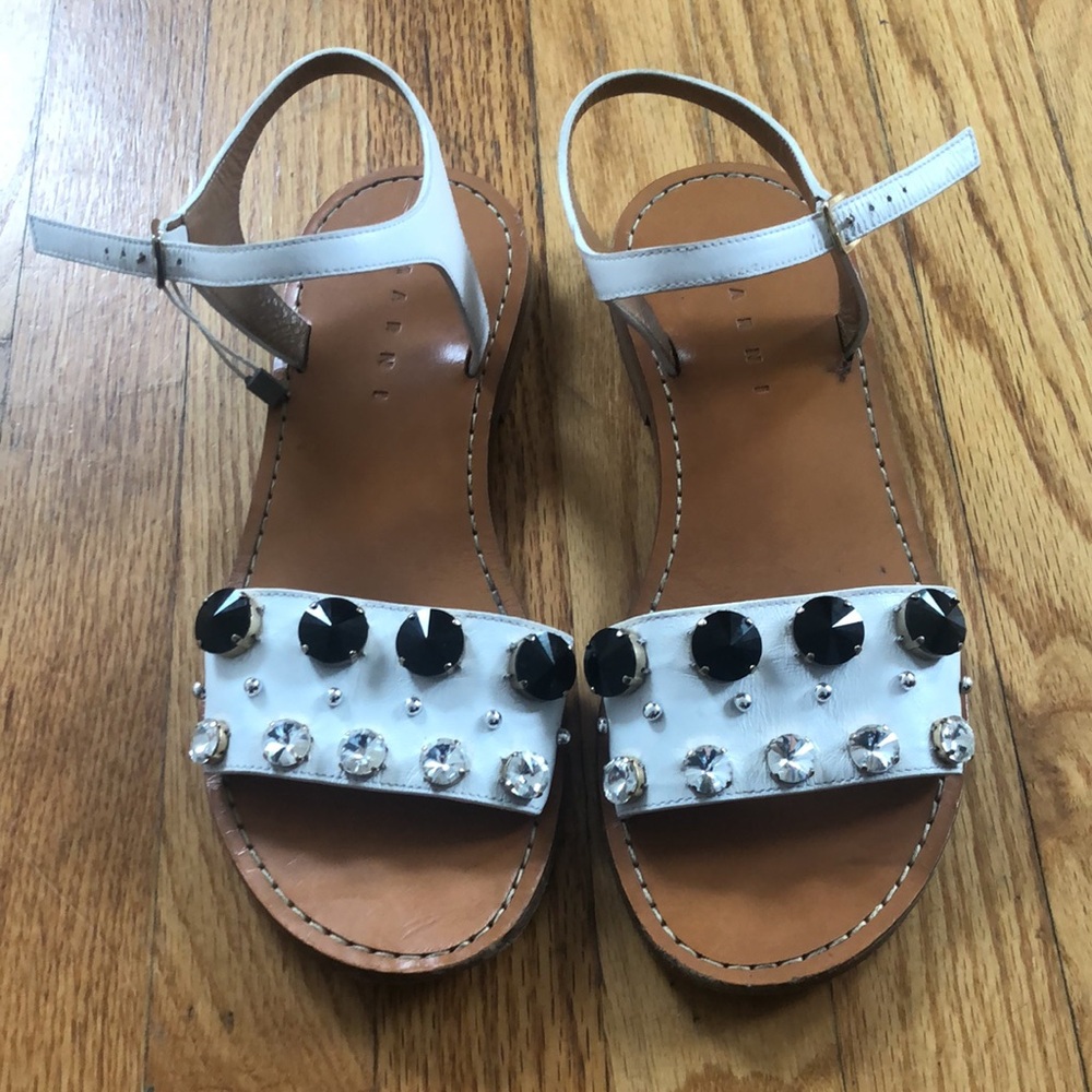 Marni White Black Jeweled Sandals Size 38
